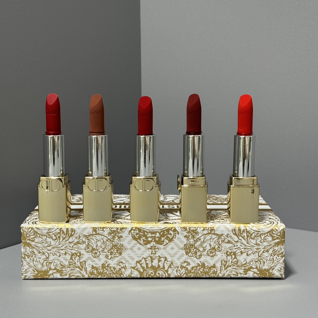 Dior 24 Christmas Gold Tube Lipstick Sample Set of Five